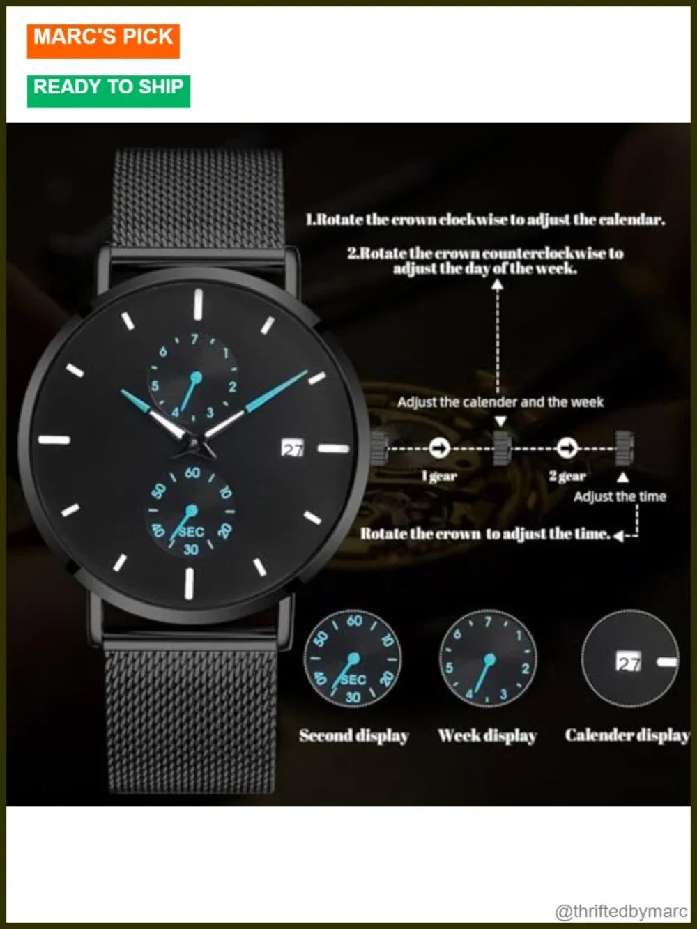 Sleek Minimalist Analog Quartz Waterproof Watch with Auto Date, Stainless Steel